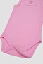 100% Organic Cotton 3-Piece Pink Baby Undershirt Snap Fastener Bodysuit - 4