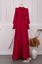 Burgundy Side Tie Sleeve Detailed Evening Dress