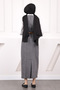 Smoked Shirt Combination Denim Dress Set - 3