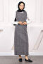 Smoked Shirt Combination Denim Dress Set - 2