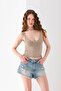 Herringbone Print Strappy Crop Top, Stylish Casual Beachwear, Sleeveless - 3