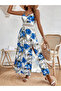 Women's Rope Strap V-Neck Waist Guipure Floral Patterned Side Slit Maxi Single Jersey Dress - 4