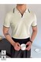 Men's Old Money Polo Neck Knitwear T-Shirt White Stripe Detailed Anti-Sweat Anti-Pilling