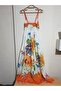 Strappy Square Neck Back Gimped Multicolor Patterned Lined Maxi Dress - 6