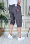 Gray Men's Slim Fit Capri Lycra Gabardine Bermuda with Cargo Pockets Below the Knee - 2