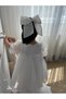 Princess White Girl's Dance Dress, Bow Collar Merasim Evening Dress + Buckle - 8