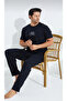 Men's Cycling Embroidered Black Short Sleeve Combed Cotton Fabric Seasonal Pajama Set