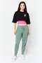 Women 2 In 1 Crew Neck Graphic Print Crop Top Set, Black/Pink - 4
