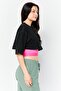 Women 2 In 1 Crew Neck Graphic Print Crop Top Set, Black/Pink - 6