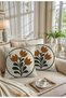Embroidery Patterned Punch Background Digital Printed Autumn Themed Orange Green Colored 2-Piece Throw Pillow Cover