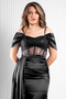 Sequin Sequin Detailed Satin Evening Dress Black Tbs374 - 4