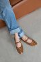 Azure Women's Drop Detail Leather Ballerinas Camel - 2