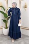 Lace-Up Waist Pocket Denim Dress Navy Blue 6116