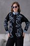 Women's Embroidered Front Collar and Cuff Denim Detail Linen Shirt and Pants Two-Piece Set - 4