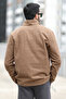 Men's Winter Fleece Sweatshirt Brown Half Zipper Stand Collar Throat - 6053 - 4