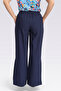 30270 Dark Blue Elastic Waist Comfortable Cut Wide Leg Pants - 5