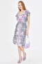 Women's Lilac Front Back V-Neck Belted Patterned Dress Arm-25Y 001018 - 3