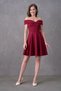 Flexible Scuba Fabric Low-cut Kiss Collar Burgundy Mini Dress Engagement Dress 019 - 4