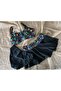 Girl's Waiter Flexible Adjustable Strap Black Colorful Patterned Skirt Bikini Suit