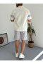 White Gray Men's Scuba Fabric Shorts T-Shirt Bottom Top 2 Piece Set - 3