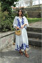 Navy Blue Embroidered 100% Cotton Shirt Skirt Set - 7165