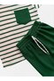 Boy's 100% Cotton White Green Striped Pocket Waffle Fabric Short Sleeve Shorts Summer Suit - 4