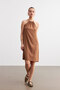 Women's Camel Halter Neck Crinkle Mini Dress - 3