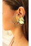Gold Turquoise Enamel Three Dimensional Flower Earrings - 3