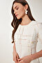 Mini Flared Tweed Dress - Buttonتفاصيل Details - 5
