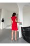 Women's Ruffle Collar Jacket Dress Red Gathered Collar 6 Buttons - 8