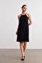 Women's Black Halter Neck Crinkle Mini Dress