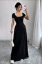 Women's Summer U-Neck Dress with Raw Hem Stitching - 4