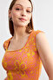 Women's Orange Jacquard Fabric Square Neck Crop Mini Skirt Suit - 7