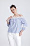 Women's Shoulder Lace Detailed Striped Blouse