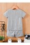 King Crown Printed Cotton Kids Gray Shorts T-Shirt Set - Girls Boys Summer Crew Neck - 2