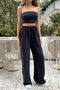 Women's Black Linen Ayrobin Fabric High Waist Loose Wide Leg Palazzo Trousers - 6