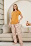Teddy Bear Patterned Women's Pajamas Set - Light Brown Color Lycra Viscose Short Sleeve 2849Ky - 4