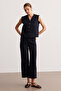 Navy Blue Stitching Detailed Unlined Gabardine Vest - 2