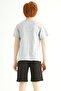 Short Sleeve Letter Printed Gray Black Color Boy's Capri Suit - 3