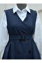 Pleated Skirt, Bolero and Belted Trench Coat - Navy - 4