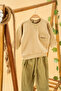 Baby Kids Khaki Crew Neck Pants Sweat Cotton Comfortable 2-Piece Set Trend Fashion Bottom Top Set - 2