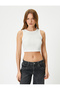 Ribbed Halter Collar Crop Tank Top - 3