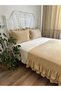 Pearl Beige Color Ruffled Bed Runner Set Double Size 3 Pieces (Bedspread Not Included) - 4