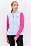 Women Mock Neck Brand Logo Vest Jackets, Light Blue