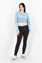 Women Crew Neck Fine Knitted Cropped Sweater, Blue - 2