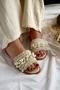 Mila Beige Pearl Detail Women's Slippers - 3