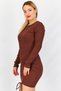 Women Asymmetrical Ruched Detail Mini Dress, Brown - 3