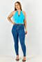 Women One Shoulder Sleeveless Crop Top, Blue - 4