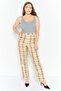 Women Regular Fit Checkered Straight Leg Pants, Beige - 2