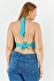 Women One Shoulder Sleeveless Crop Top, Blue - 2